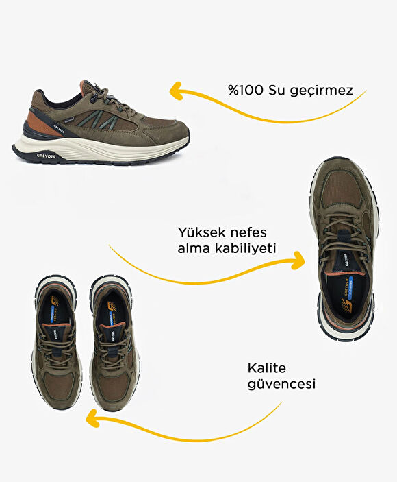 Erkek Haki Hakiki Deri Outdoor Ayakkabı