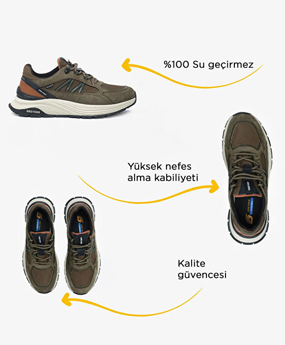 Erkek Haki Hakiki Deri Outdoor Ayakkabı