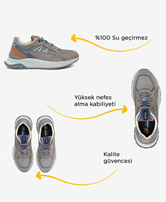 Erkek Koyu Gri Hakiki Deri Outdoor Ayakkabı