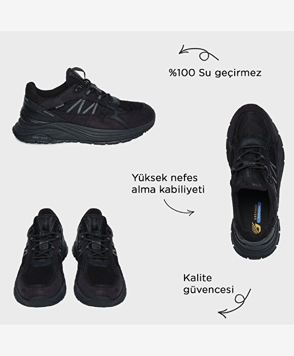 Erkek Siyah Hakiki Deri Su Geçirmez Outdoor Ayakkabı