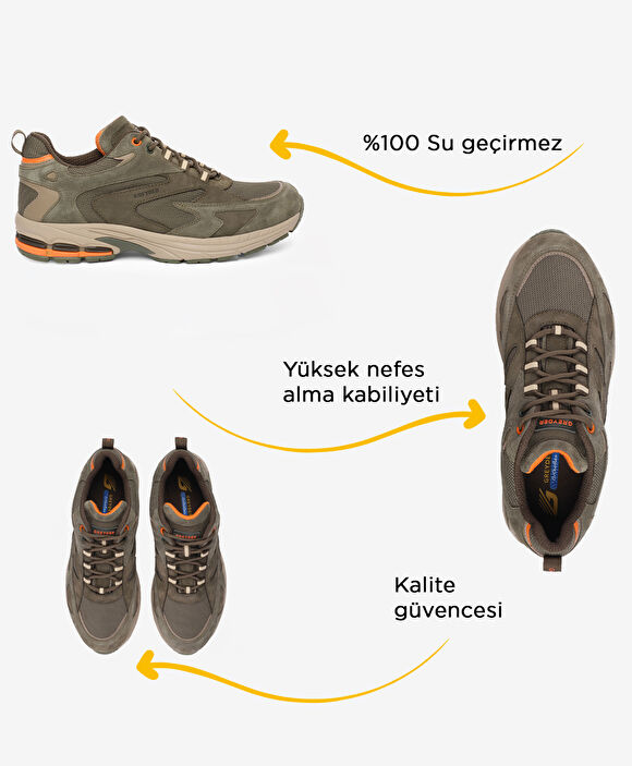 Erkek Haki Hakiki Deri Su Geçirmez Outdoor Ayakkabı