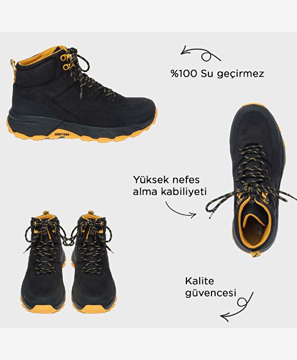 Erkek Siyah Sarı Hakiki Deri Su Geçirmez Outdoor Bot