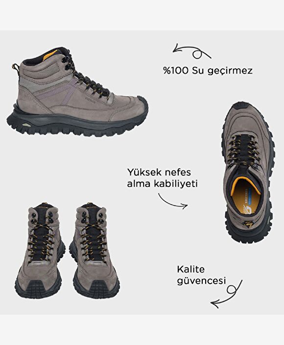 Erkek Koyu Gri Hakiki Deri Su Geçirmez Outdoor Bot