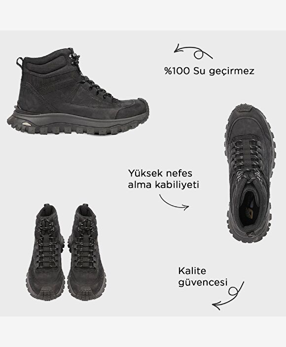 Erkek Siyah Hakiki Deri Outdoor Bot