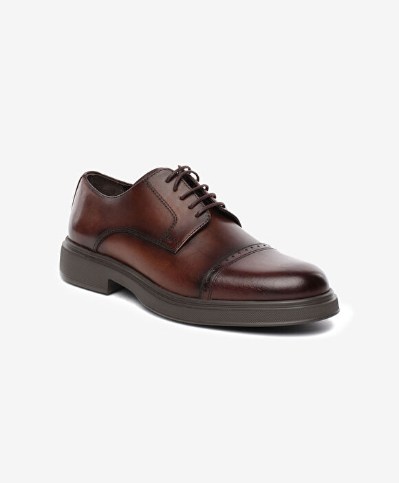 Erkek Kahverengi Hakiki Deri Oxford Ayakkabı