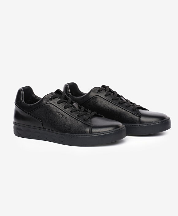 Erkek Siyah Hakiki Deri Sneaker Ayakkabı