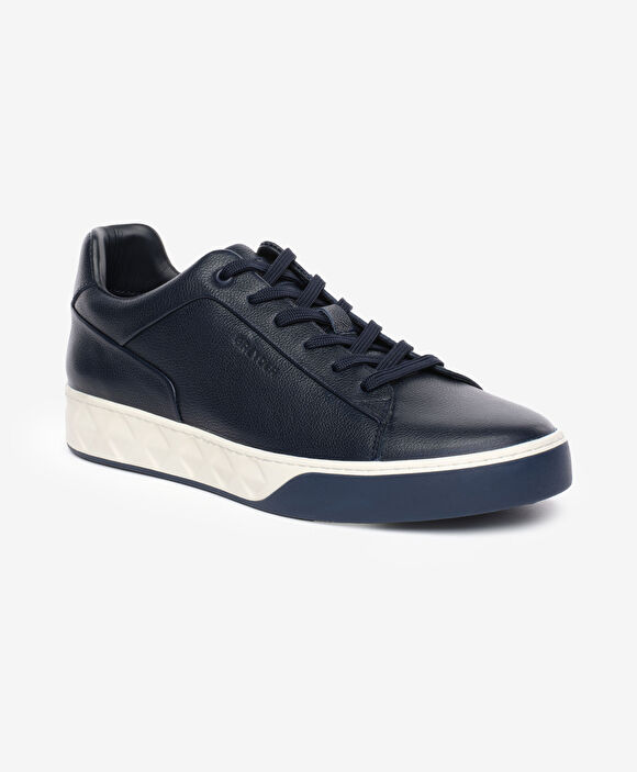 Erkek Lacivert Hakiki Deri Sneaker Ayakkabı