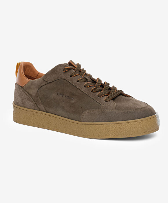 Erkek Haki Hakiki Deri Sneaker Ayakkabı