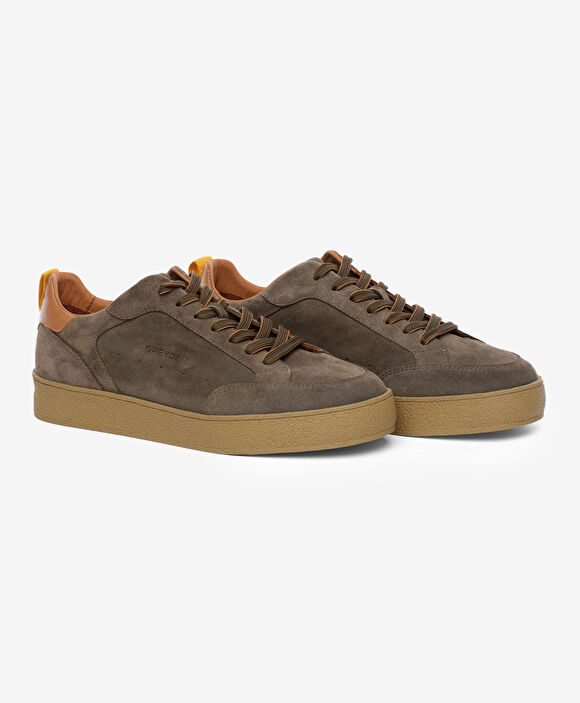 Erkek Haki Hakiki Deri Sneaker Ayakkabı