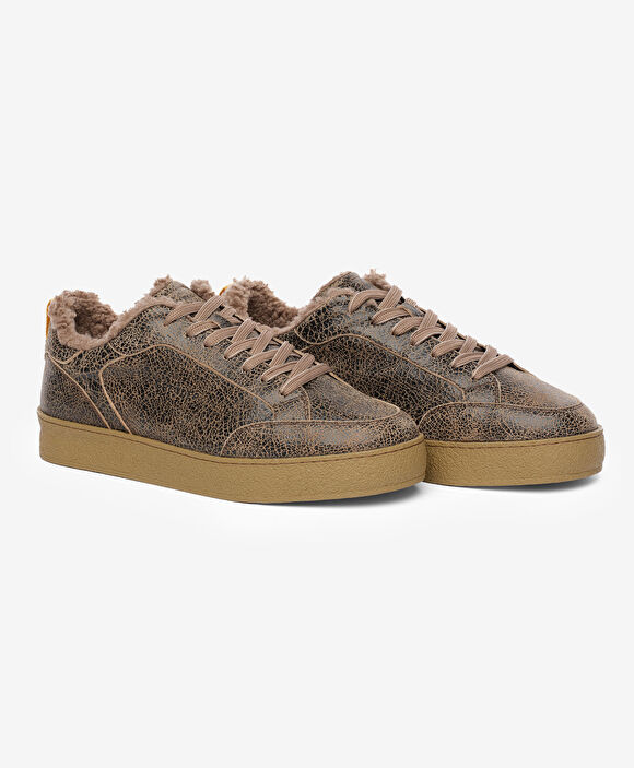 Erkek Siyah Ekru Hakiki Deri Sneaker Ayakkabı