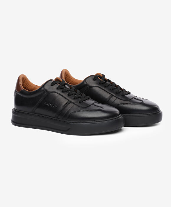Erkek Siyah Hakiki Deri Sneaker Ayakkabı