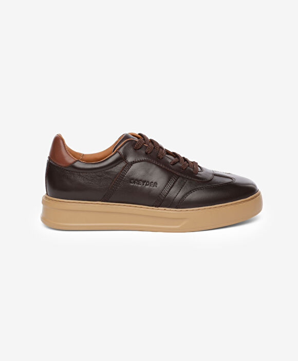 Erkek Kahverengi Hakiki Deri Sneaker Ayakkabı