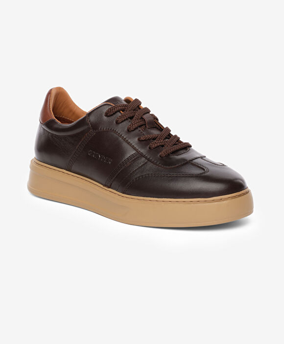 Erkek Kahverengi Hakiki Deri Sneaker Ayakkabı
