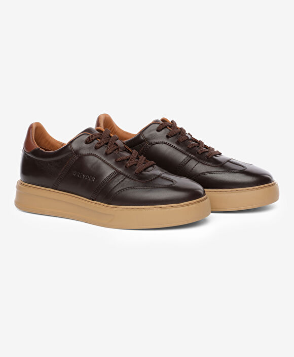 Erkek Kahverengi Hakiki Deri Sneaker Ayakkabı