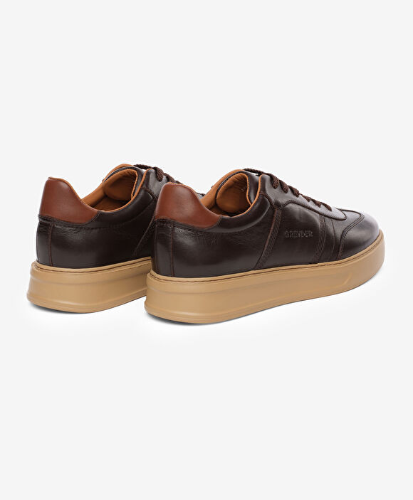 Erkek Kahverengi Hakiki Deri Sneaker Ayakkabı