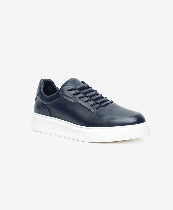 Erkek Lacivert Hakiki Deri Sneaker Ayakkabı