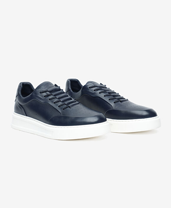 Erkek Lacivert Hakiki Deri Sneaker Ayakkabı