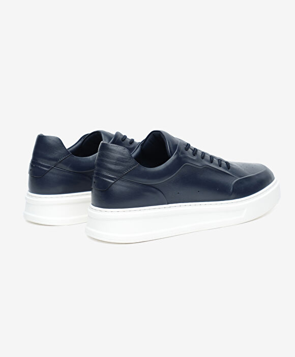 Erkek Lacivert Hakiki Deri Sneaker Ayakkabı