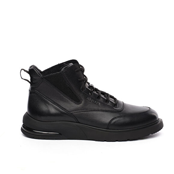 Erkek Siyah Hakiki Deri Sneaker Bot