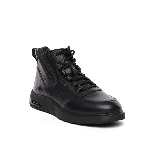 Erkek Siyah Hakiki Deri Sneaker Bot