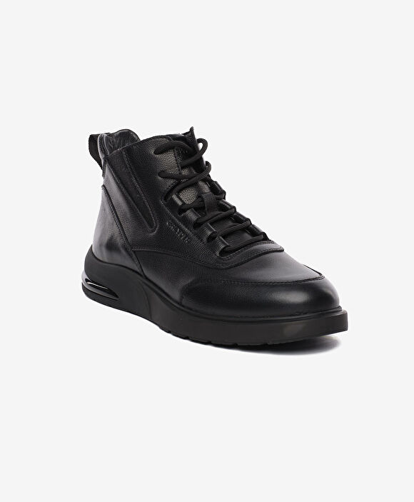 Erkek Siyah Hakiki Deri Sneaker Bot