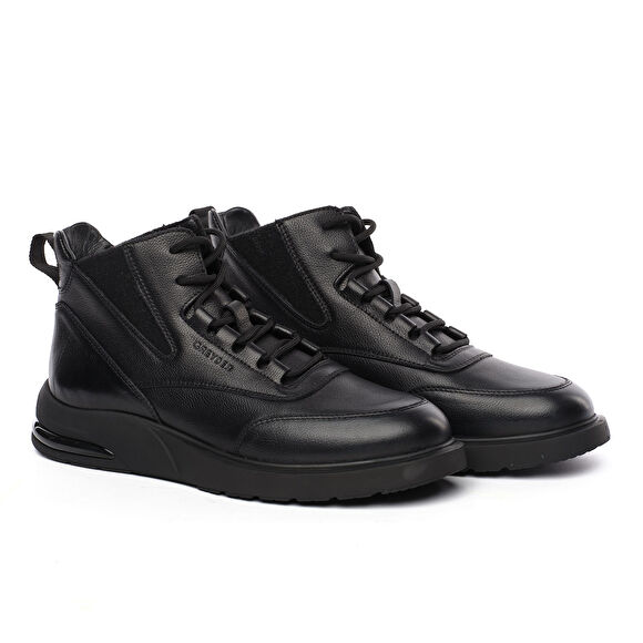 Erkek Siyah Hakiki Deri Sneaker Bot