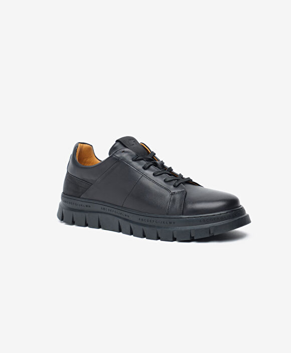 Erkek Siyah Hakiki Deri Sneaker Ayakkabı