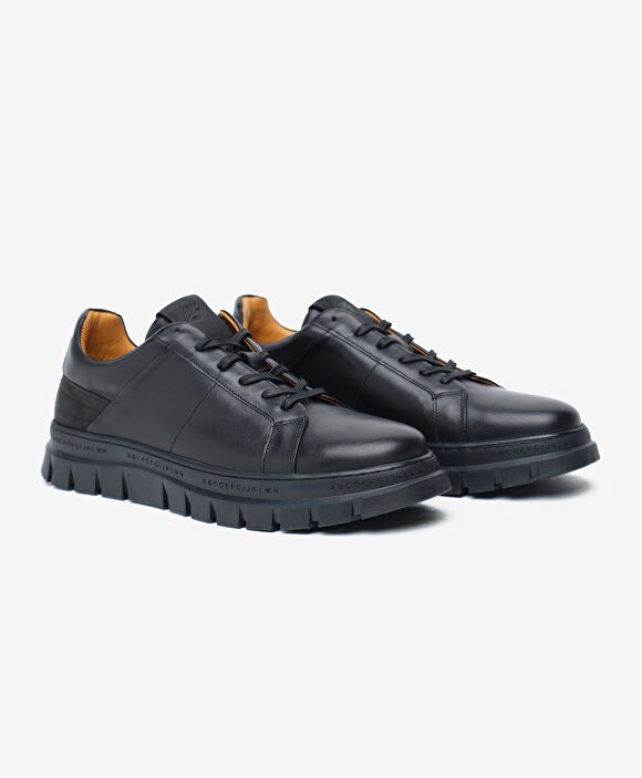 Erkek Siyah Hakiki Deri Sneaker Ayakkabı