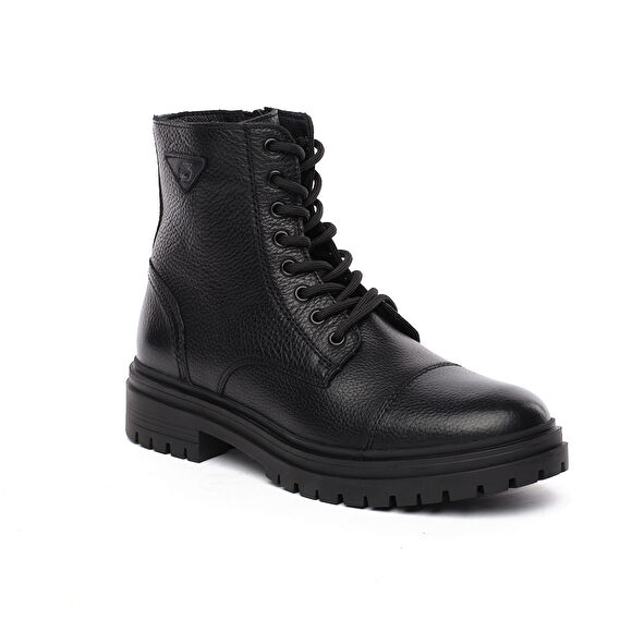Erkek Siyah Hakiki Deri Military Bot