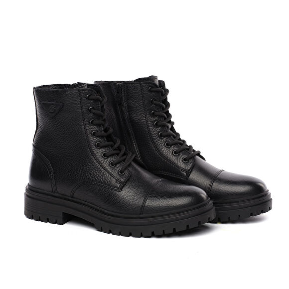 Erkek Siyah Hakiki Deri Military Bot