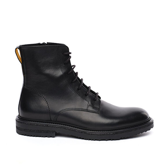 Erkek Siyah Hakiki Deri Military Bot