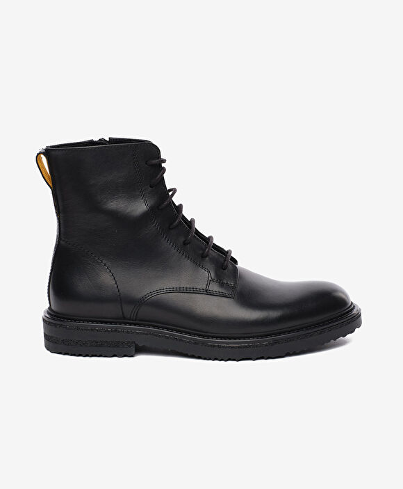 Erkek Siyah Hakiki Deri Military Bot