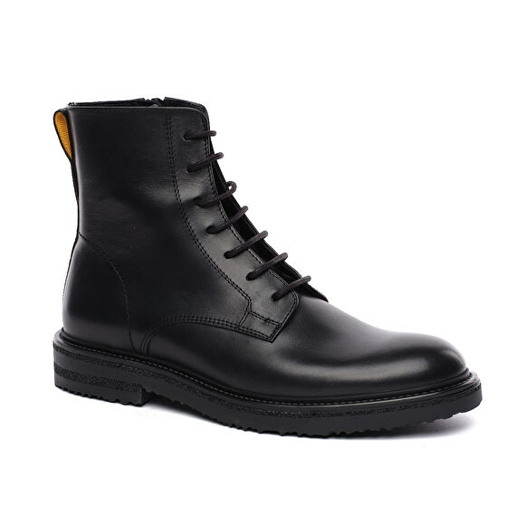 Erkek Siyah Hakiki Deri Military Bot