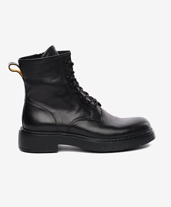 Erkek Siyah Hakiki Deri Military Bot
