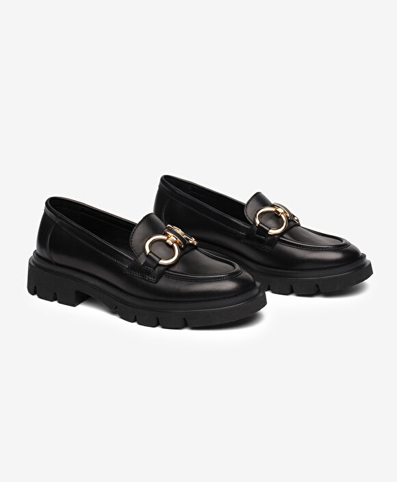 Kadın Siyah Hakiki Deri Loafer Ayakkabı