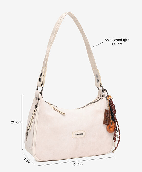 Kadın Bej Hakiki Deri Omuz Çantası