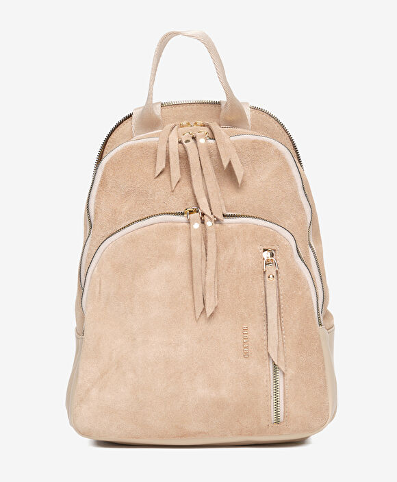 Kadın Bej Hakiki Deri Sırt Çantası