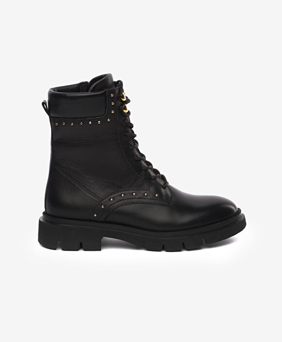 Kadın Siyah Hakiki Deri Military Bot