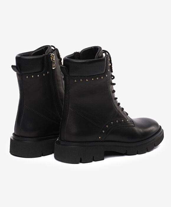 Kadın Siyah Hakiki Deri Military Bot