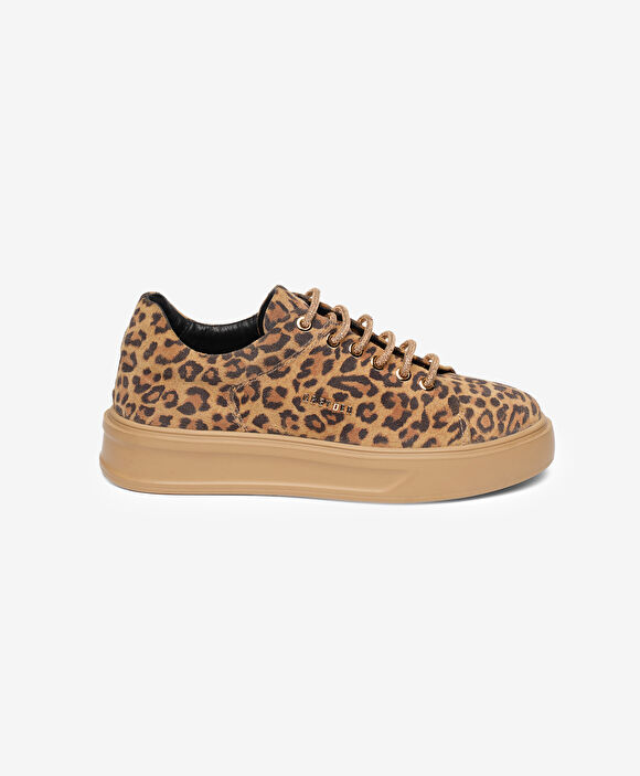 Kadın Leopar Hakiki Deri Sneaker Ayakkabı