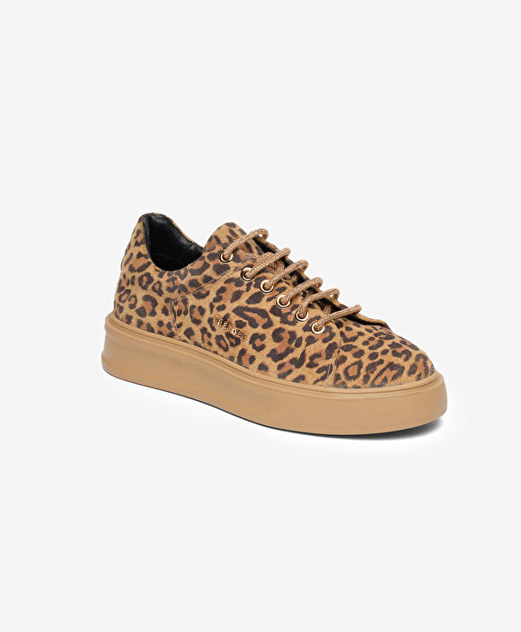 Kadın Leopar Hakiki Deri Sneaker Ayakkabı