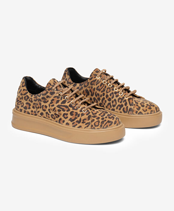 Kadın Leopar Hakiki Deri Sneaker Ayakkabı