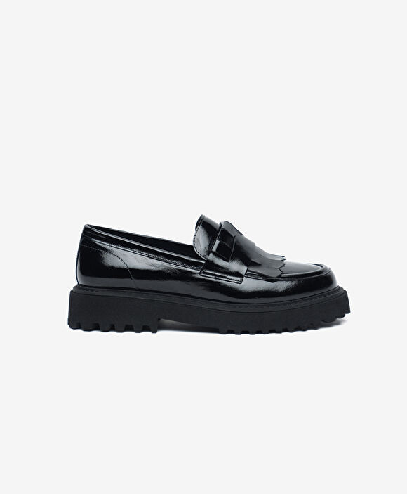 Kadın Siyah Rugan Hakiki Deri Loafer Ayakkabı