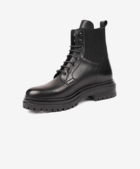Kadın Siyah Hakiki Deri Military Bot