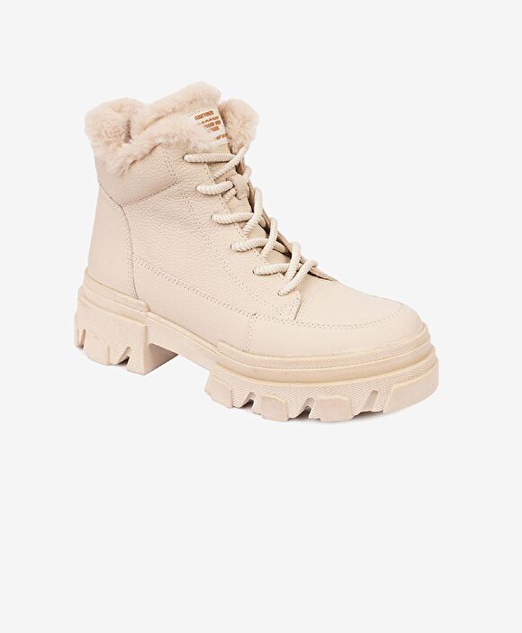 Kadın Ekru Hakiki Deri Bot