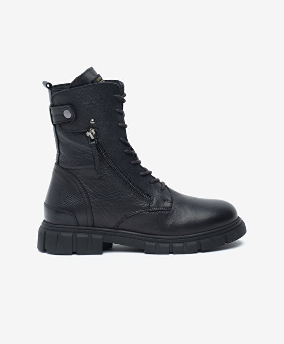 Kadın Siyah Hakiki Deri Military Bot