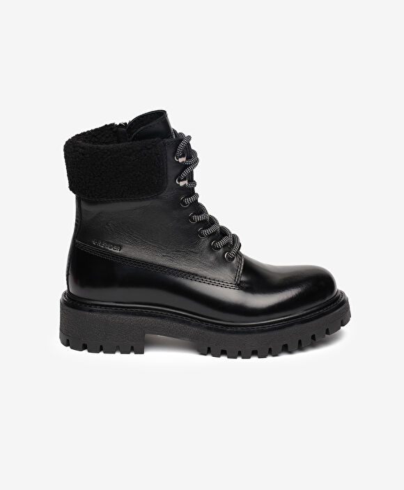 Kadın Siyah Hakiki Deri Military Bot