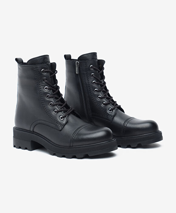 Kadın Siyah Hakiki Deri Military Bot