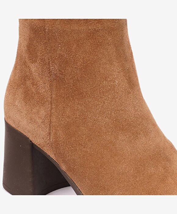 Kadın Taba Süet Hakiki Deri Topuklu Bot