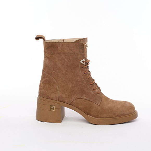 Kadın Taba Süet Hakiki Deri Topuklu Bot